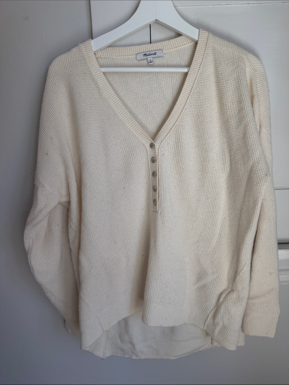 Madewell Cream Waffle-Knit V-Neck Henley
